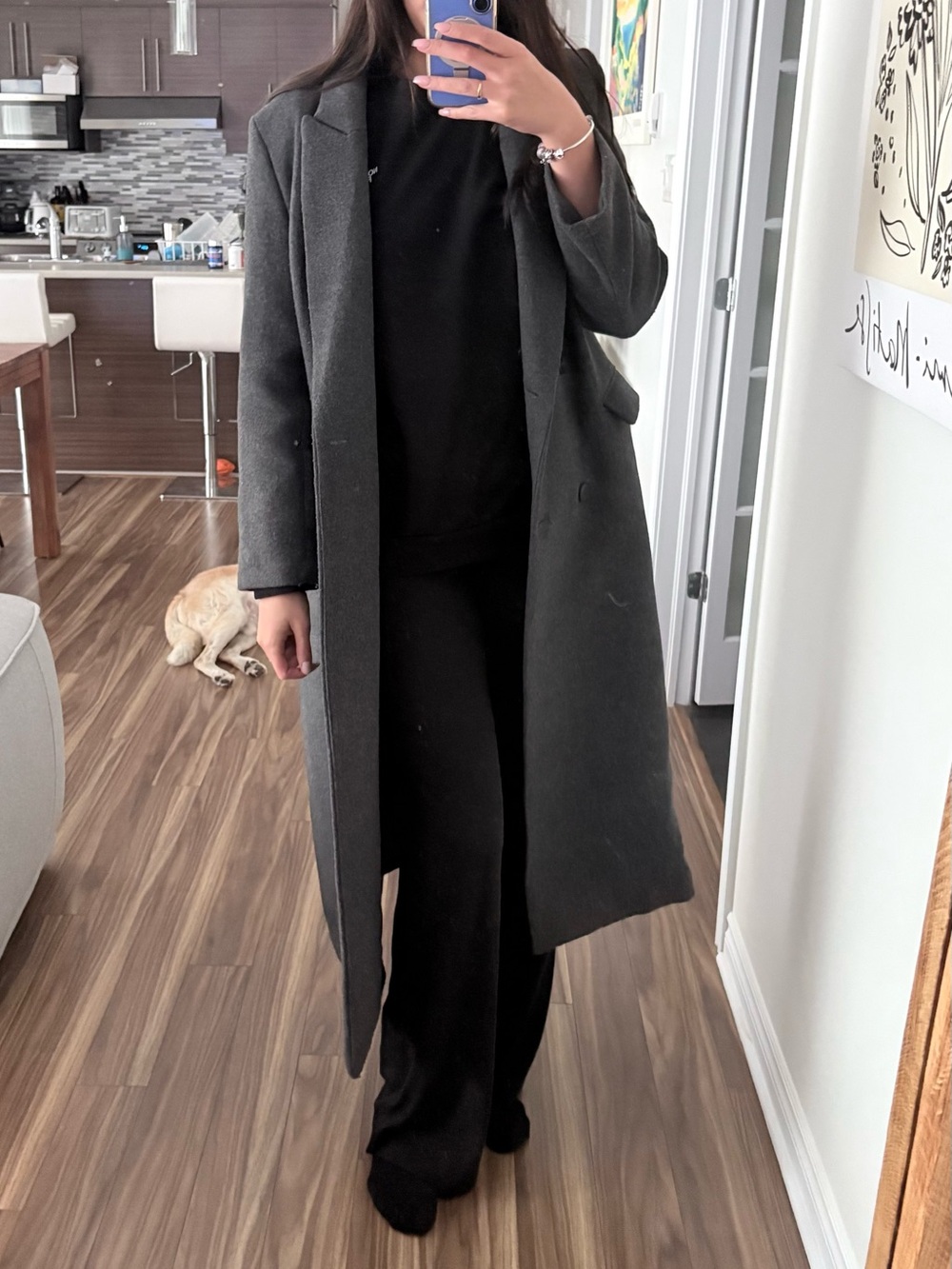 H&M Long Charcoal Grey Structured Coat - Size S